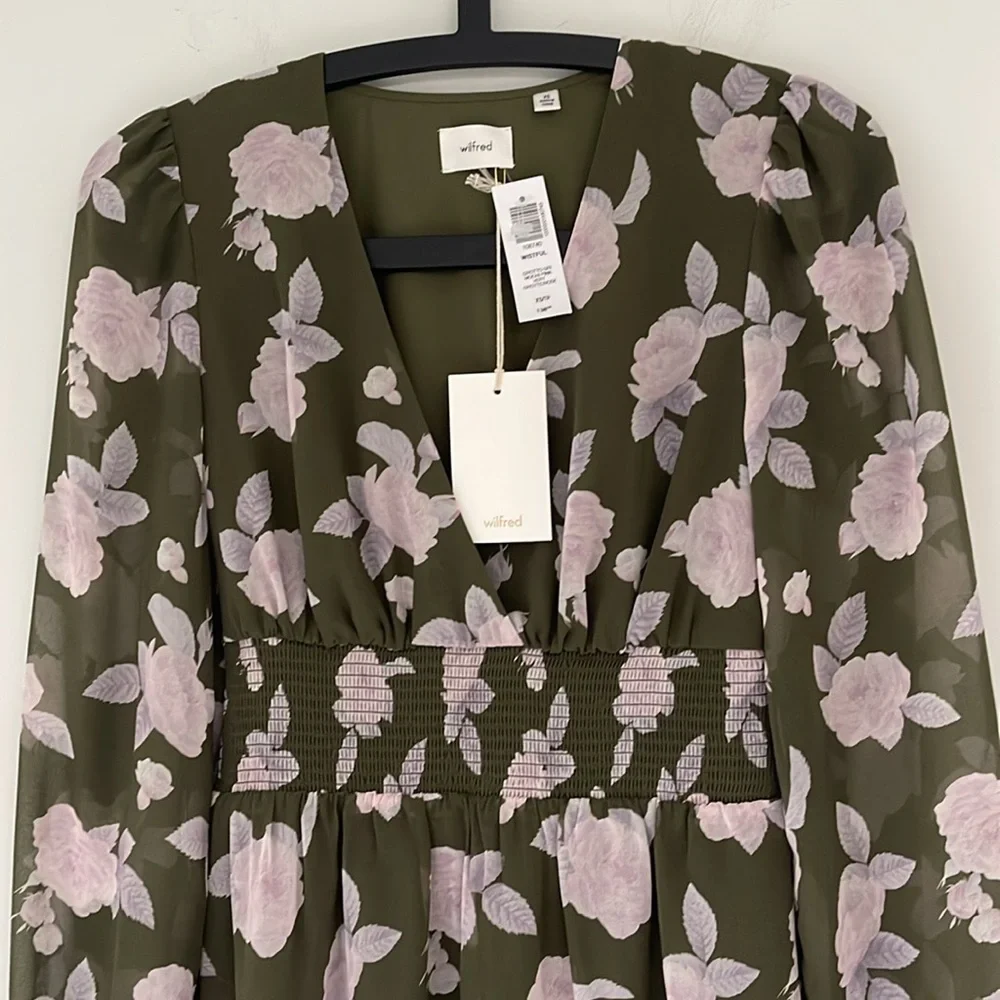 Aritzia Wilfred Wistful Dress Chiffon V-neck mini dress New Size Extra S… - Picture 5 of 9